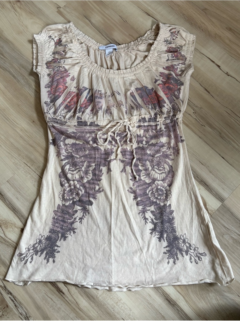 Express Women's Cream Floral-Print Drawstring Top